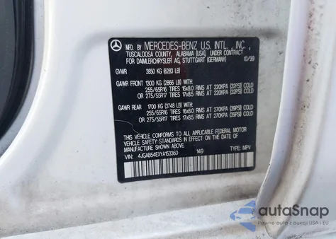 2000 Mercedes-Benz Ml 320 z USA, uszkodzony, nr VIN 4JGAB54EXYA153360